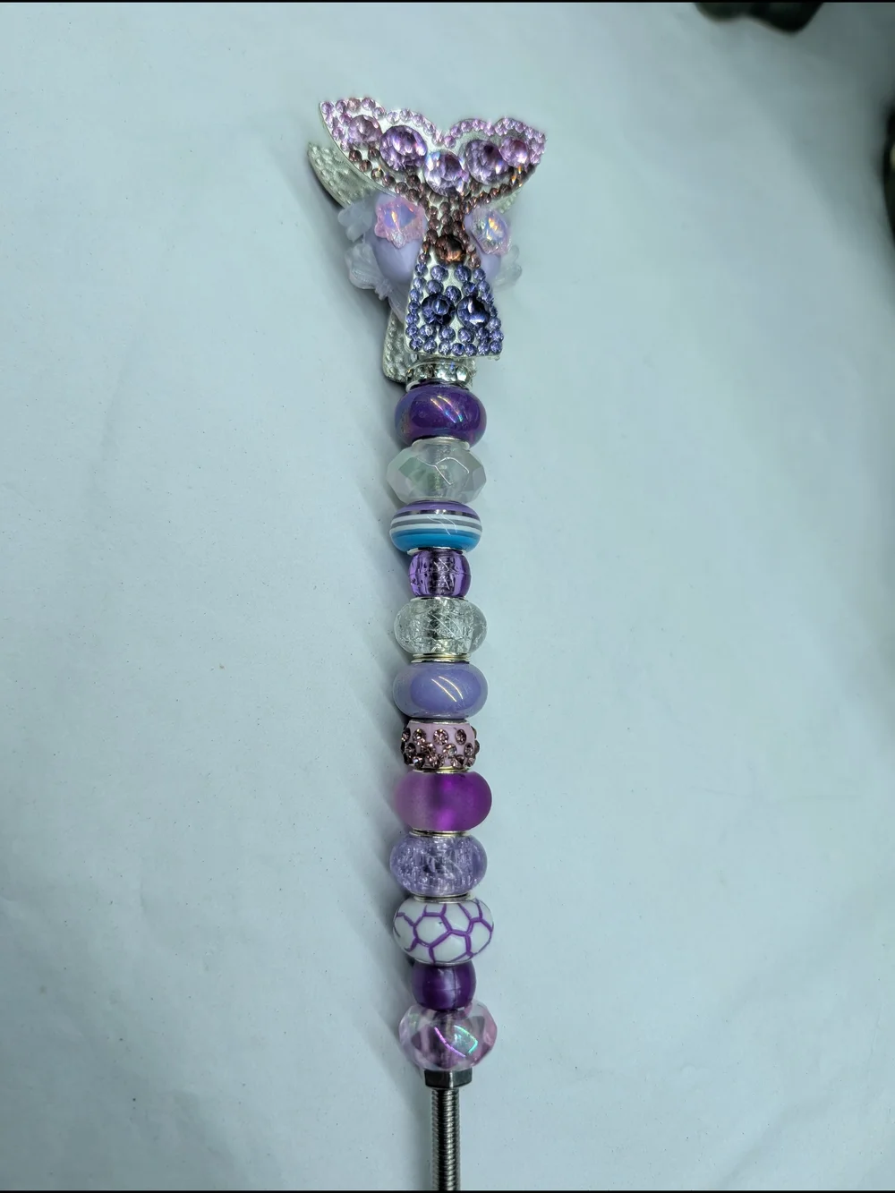 Hand Made Beaded Fairy Wand/Plant/Garden Stake W/Crystal Butterfly Topper 🦋